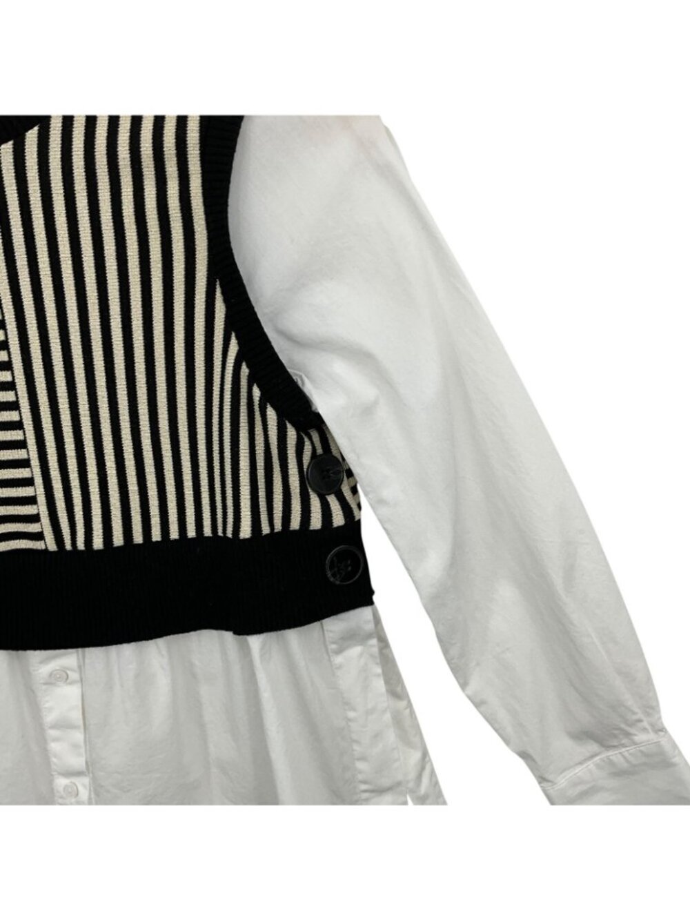 Maeve Long Sleeve Linen Twofer Sweater Vest Top Womens XS Anthropologie White - Picture 3 of 14